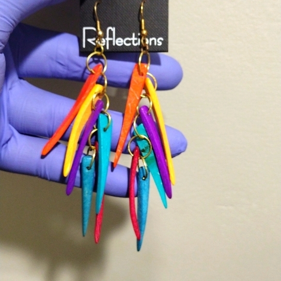 Women's  Gold tone Colorful Spikes Cluster Fringe Design Drop Dangle Earrings #1 - Picture 1 of 5